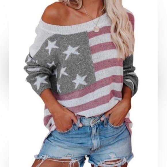 VICI American Flag Slouchy Sweater Red White & Blue Top Oversized Women's S - Picture 1 of 9